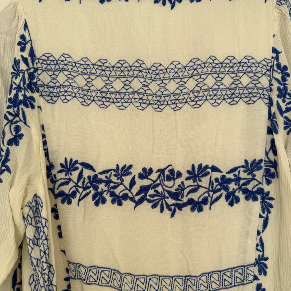 Hale Bob White Dress W/ Blue Embroidery - Size M - Picture 8 of 10